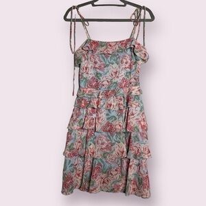WAYF Essie Tiered Mini Dress In Sky Blue Floral